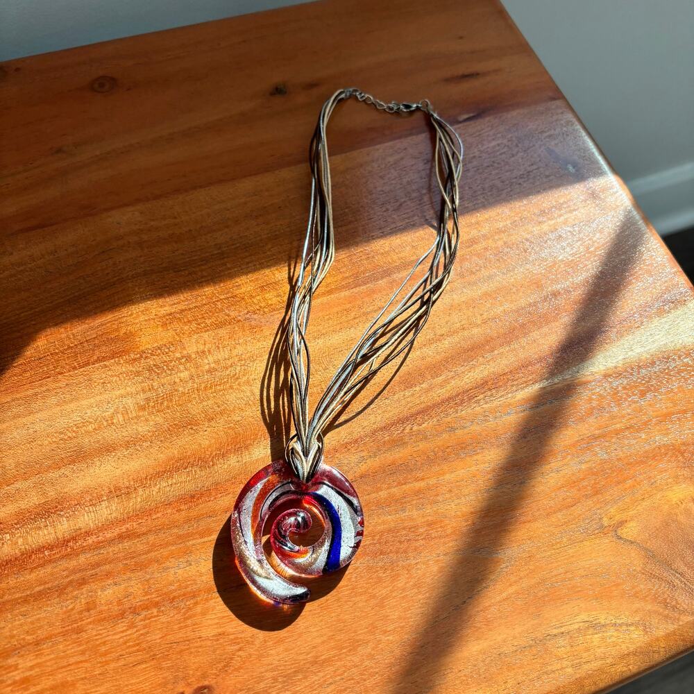 Murano Glass‎ Spiral Necklace Reversible Multi Strand Red Silver Whimsigoth Boho